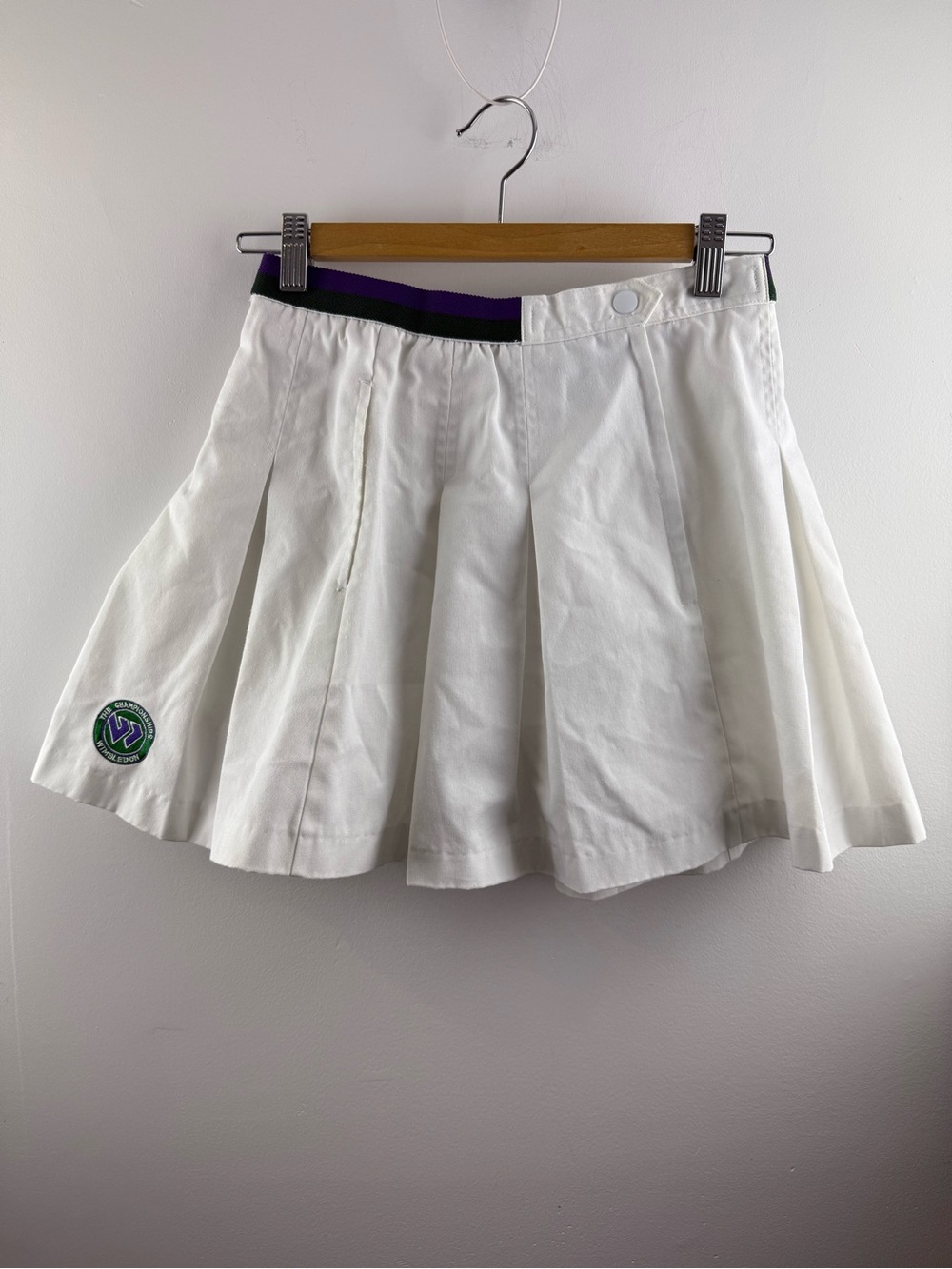 Vintage Wimbledon Pleated Tennis Skirt White Purple Green Retro XXS XS Size 8